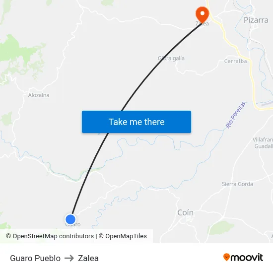 Guaro Pueblo to Zalea map