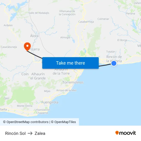 Rincón Sol to Zalea map