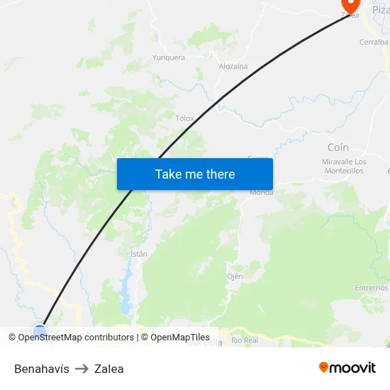 Benahavís to Zalea map