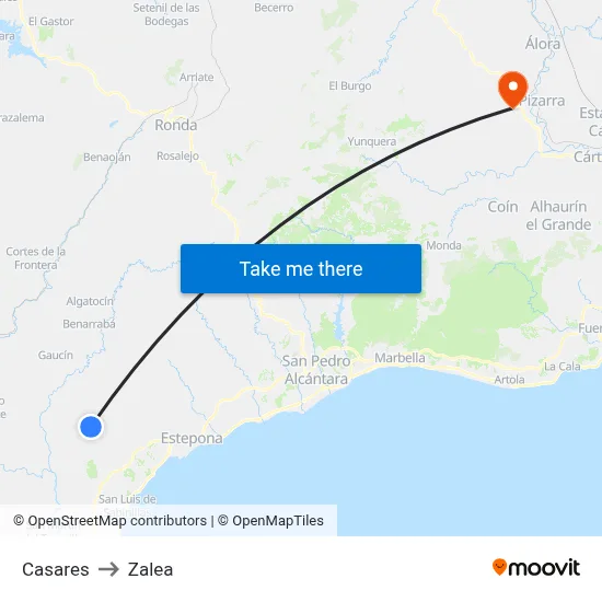 Casares to Zalea map