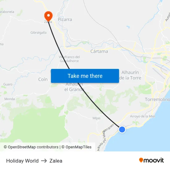 Holiday World to Zalea map