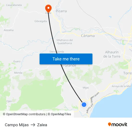 Campo Mijas to Zalea map