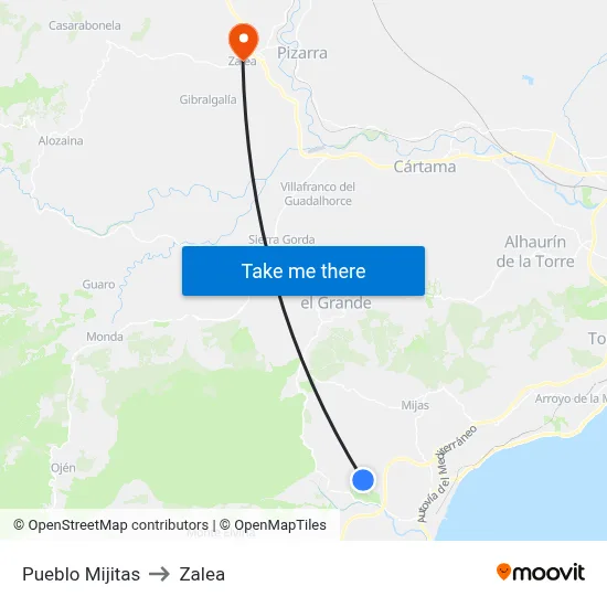 Pueblo Mijitas to Zalea map