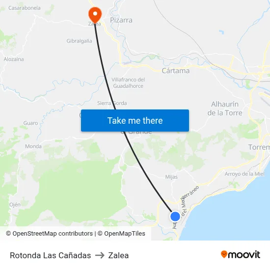 Rotonda Las Cañadas to Zalea map