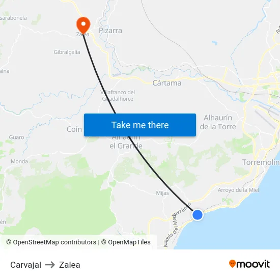 Carvajal to Zalea map
