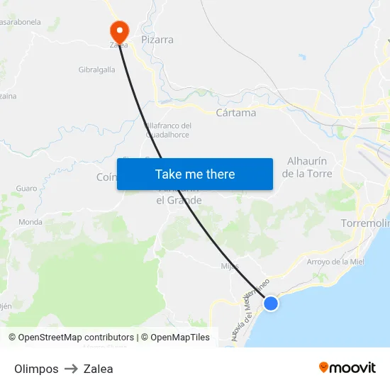 Olimpos to Zalea map