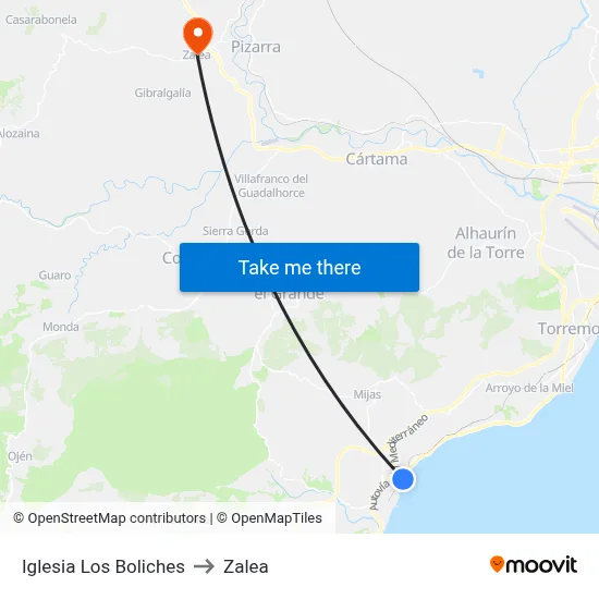 Iglesia Los Boliches to Zalea map