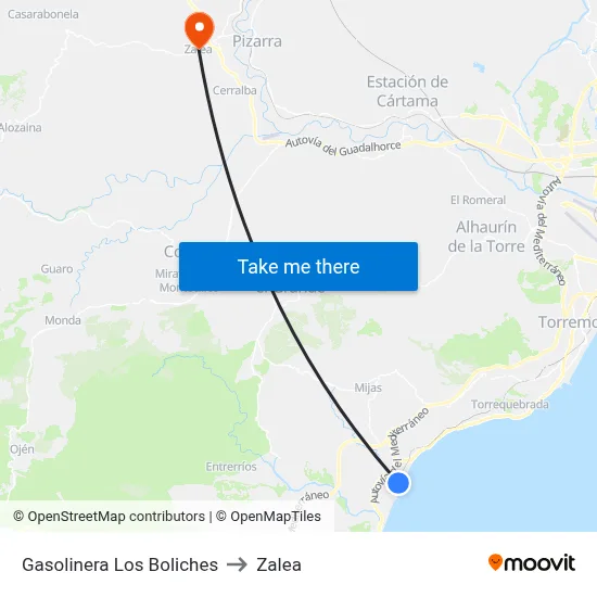 Gasolinera Los Boliches to Zalea map