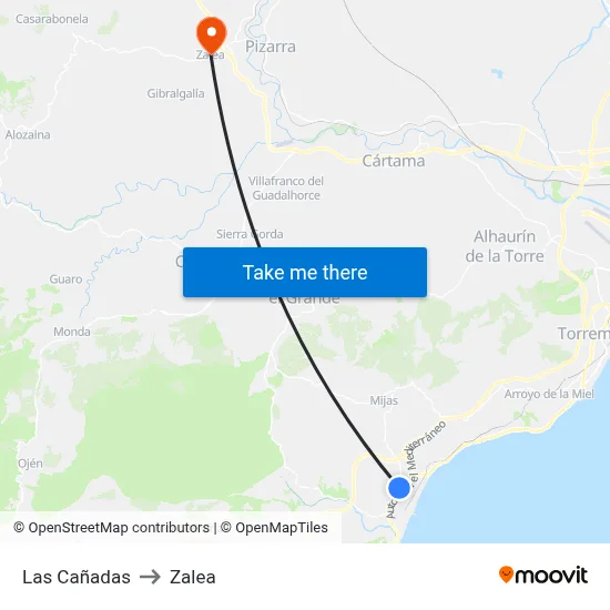 Las Cañadas to Zalea map