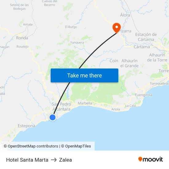 Hotel Santa Marta to Zalea map