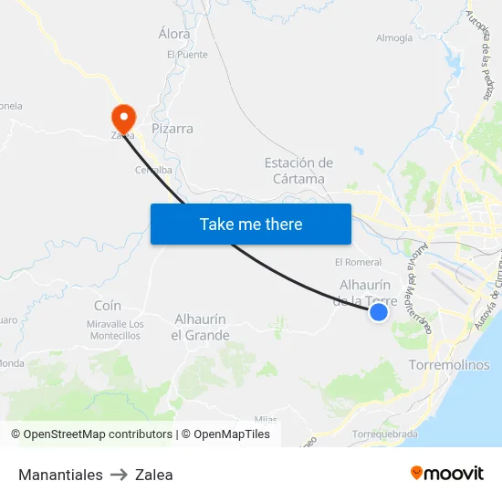 Manantiales to Zalea map