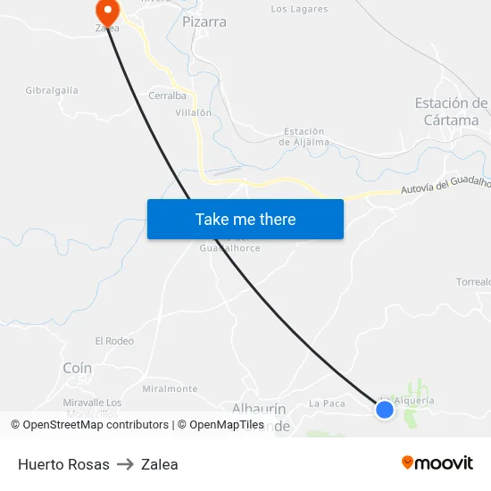 Huerto Rosas to Zalea map