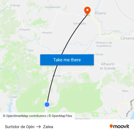 Surtidor de Ojén to Zalea map