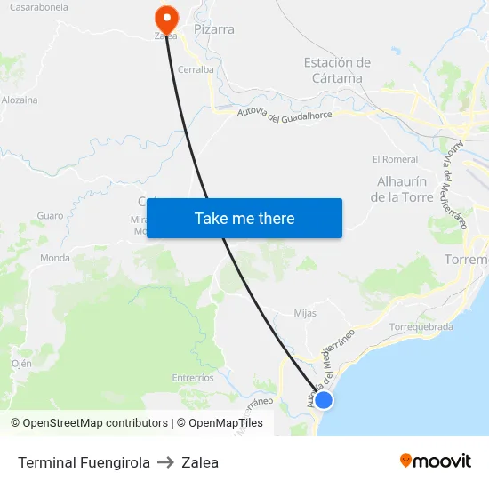 Terminal Fuengirola to Zalea map
