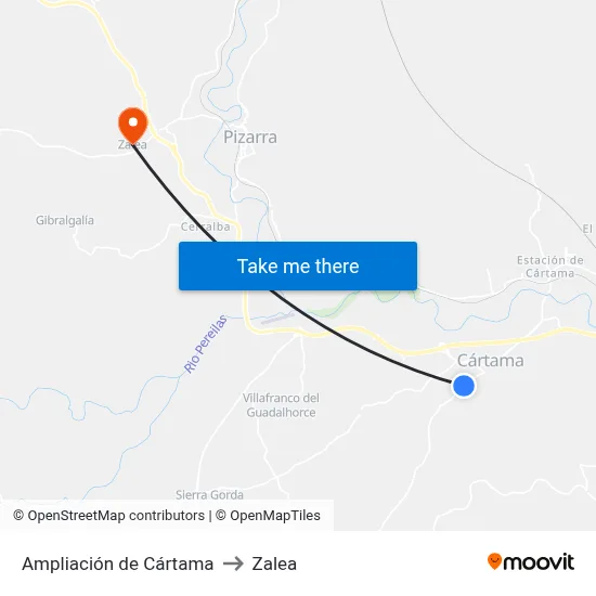 Ampliación de Cártama to Zalea map