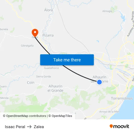 Isaac Peral to Zalea map