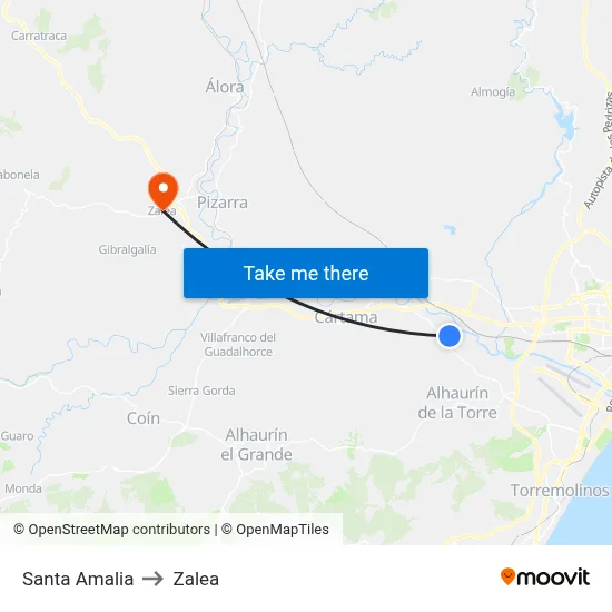 Santa Amalia to Zalea map