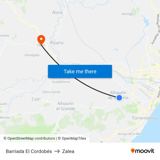 Barriada El Cordobés to Zalea map
