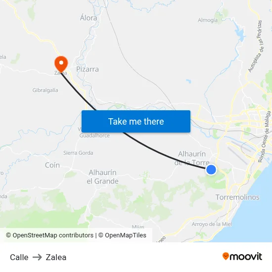 Calle to Zalea map