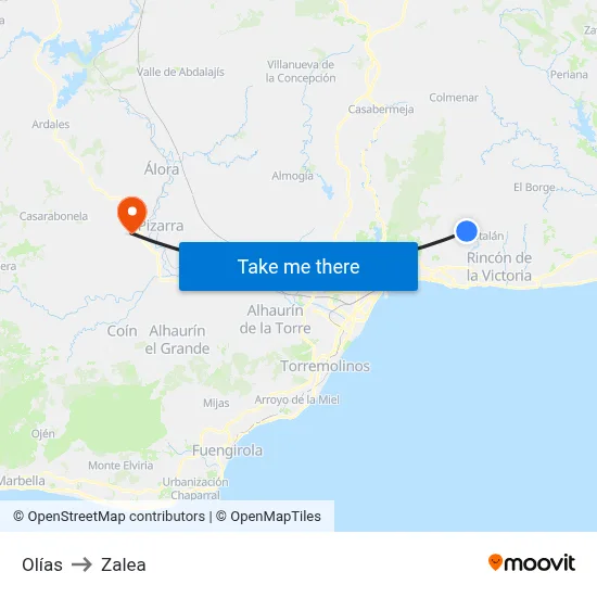 Olías to Zalea map