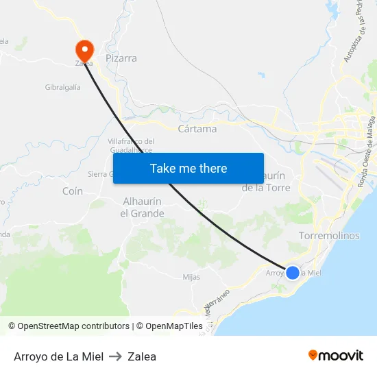 Arroyo de La Miel to Zalea map