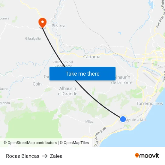 Rocas Blancas to Zalea map