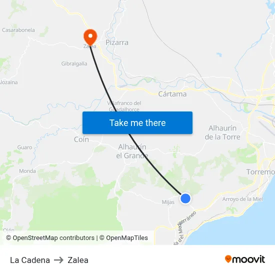 La Cadena to Zalea map