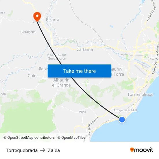 Torrequebrada to Zalea map