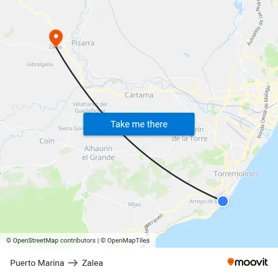 Puerto Marina to Zalea map