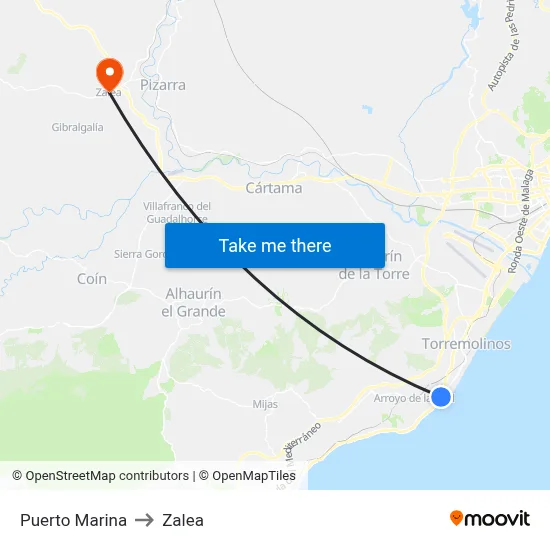 Puerto Marina to Zalea map