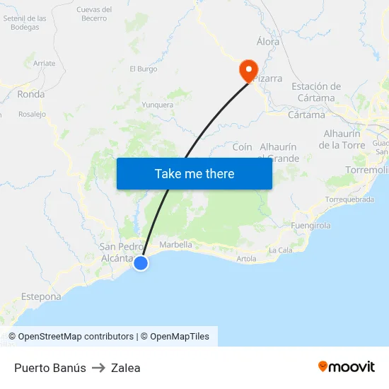 Puerto Banús to Zalea map