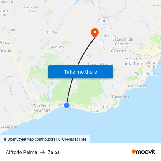Alfredo Palma to Zalea map