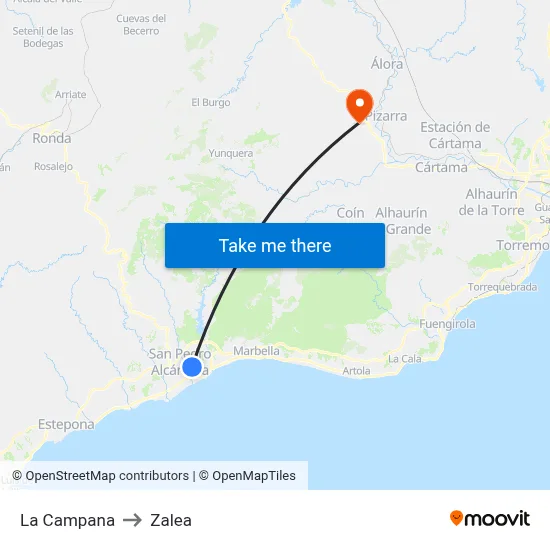 La Campana to Zalea map