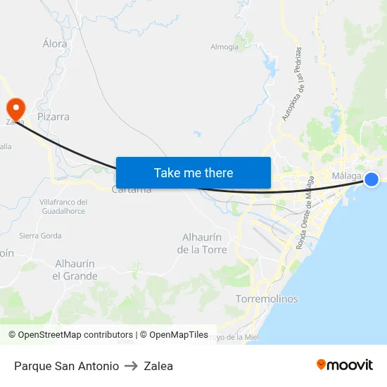 Parque San Antonio to Zalea map