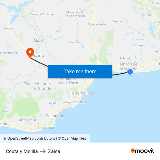 Ceuta y Melilla to Zalea map