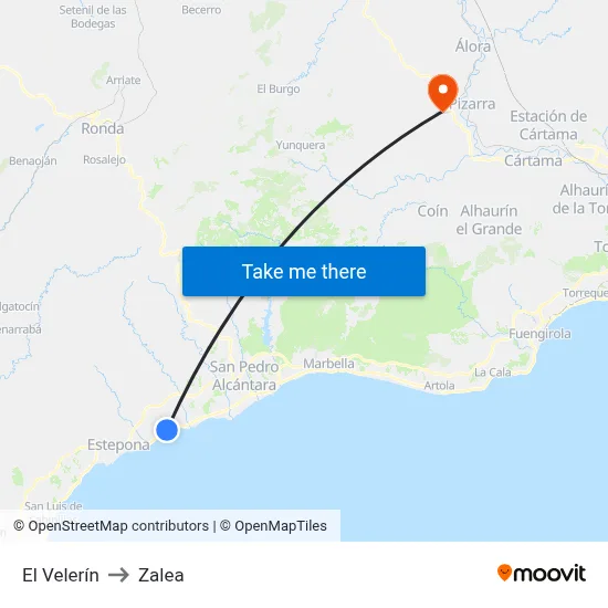 El Velerín to Zalea map