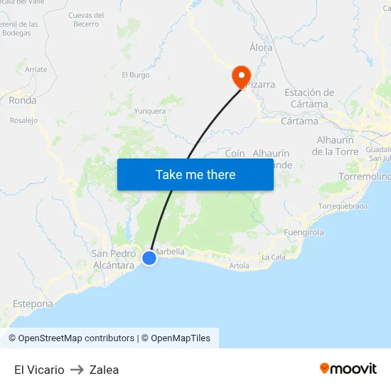 El Vicario to Zalea map