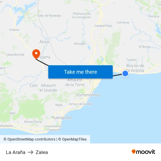 La Araña to Zalea map