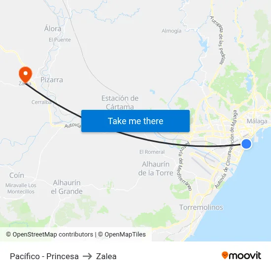 Pacífico - Princesa to Zalea map