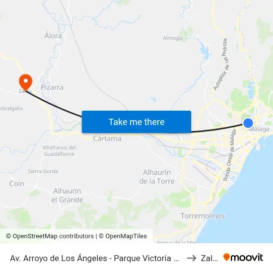 Av. Arroyo de Los Ángeles - Parque Victoria Eugenia to Zalea map
