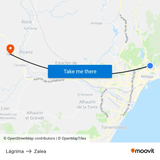 Lágrima to Zalea map