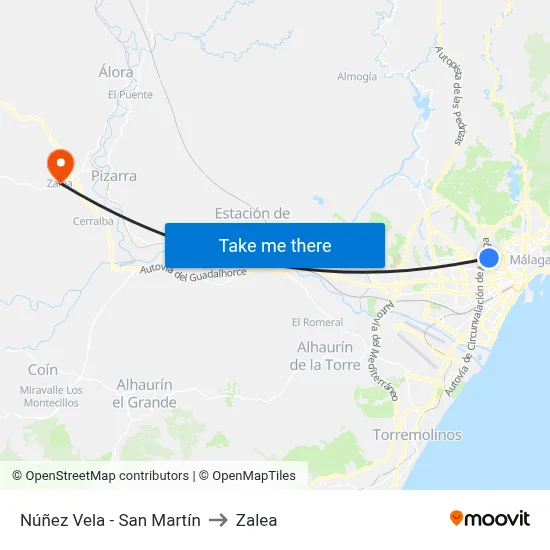 Núñez Vela - San Martín to Zalea map