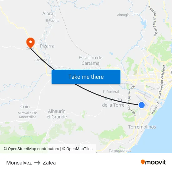 Monsálvez to Zalea map