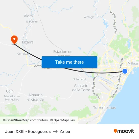 Juan XXIII - Bodegueros to Zalea map