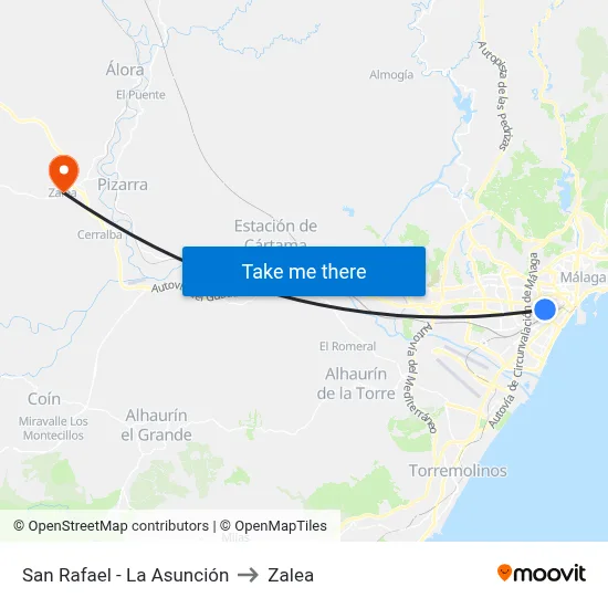 San Rafael - La Asunción to Zalea map