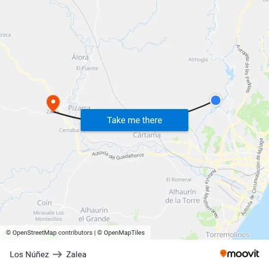 Los Núñez to Zalea map