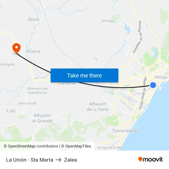 La Unión - Sta Marta to Zalea map