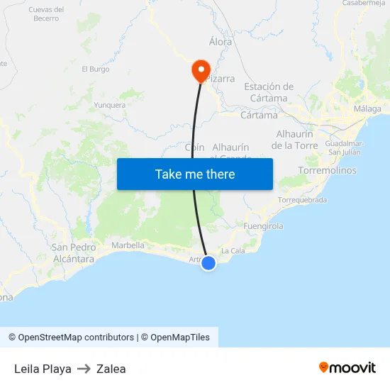 Leila Playa to Zalea map