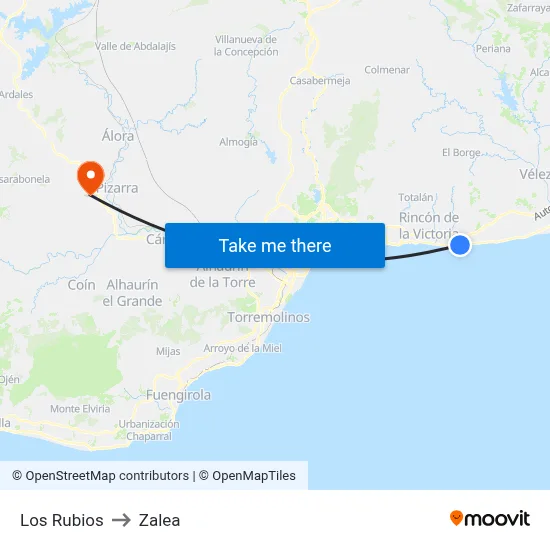 Los Rubios to Zalea map