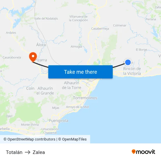 Totalán to Zalea map